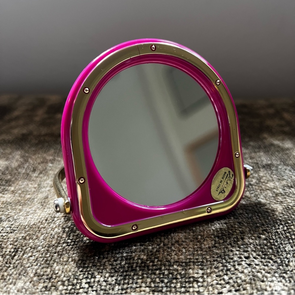 Vintage 80's Pink Janeke 2-Sided Compact Portable Mirror with Stand